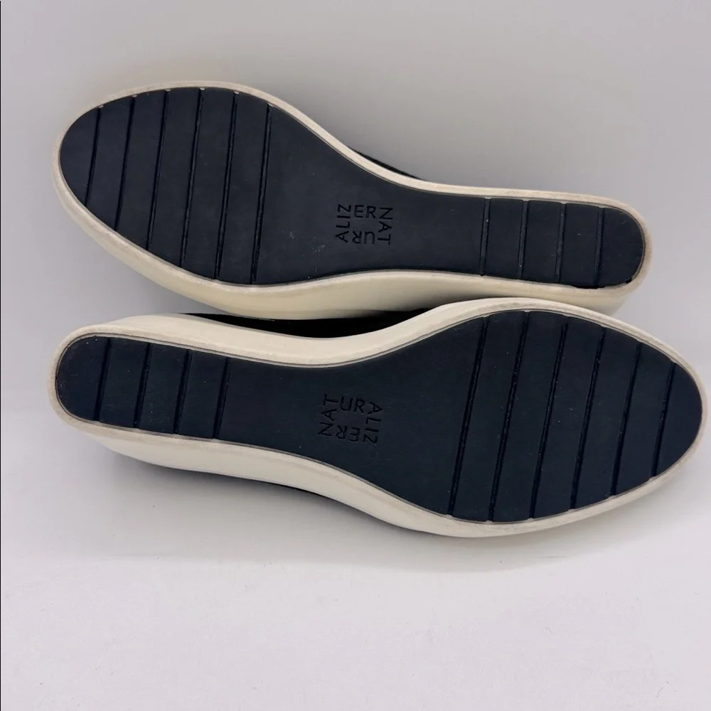 Naturalizer Black Leather Wedge Slip-On Sneakers with White Platform